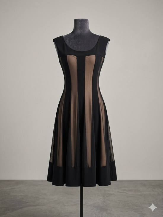Joseph Ribkoff Dresses & Skirts - Joseph Ribkoff Black and Taupe Paneled Fit-and-Flare Midi Dress